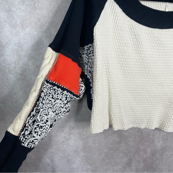 Free People Josie Patterned Mixed Knit Textured Cable Trim Top In Multi Size XS - Picture 7 of 7